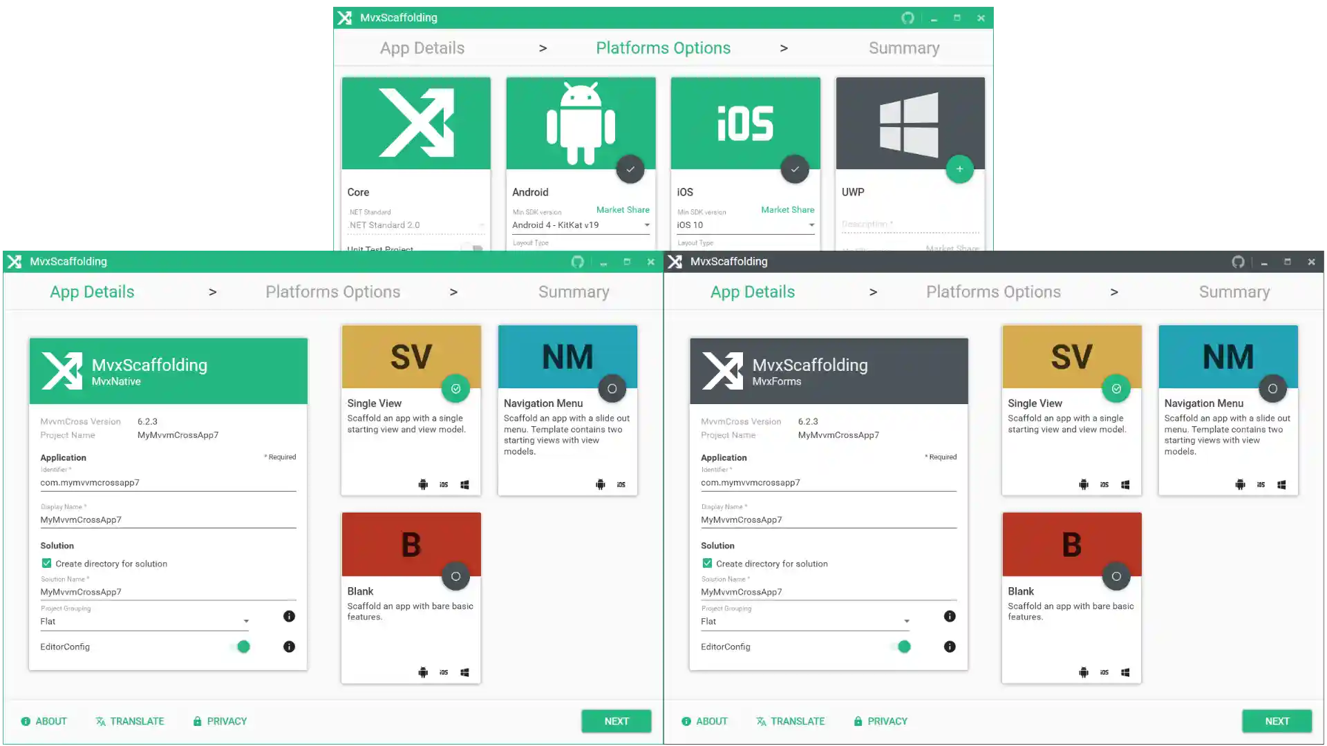MvxScaffolding screenshot