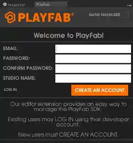 Users new to PlayFab can create an account. PlayFab Developer Login