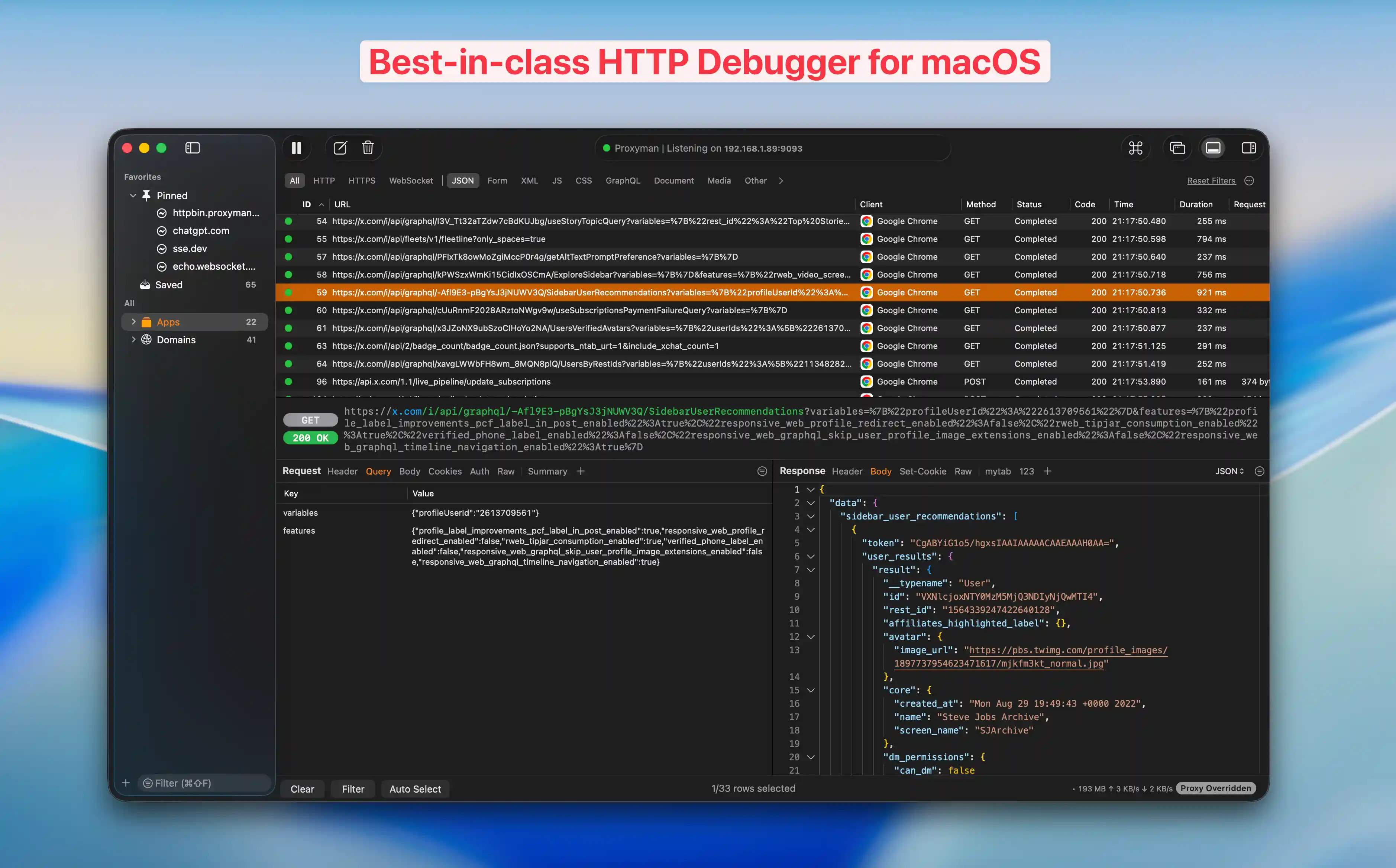 Proxyman Dashboard UI for macOS 26 Tahoe