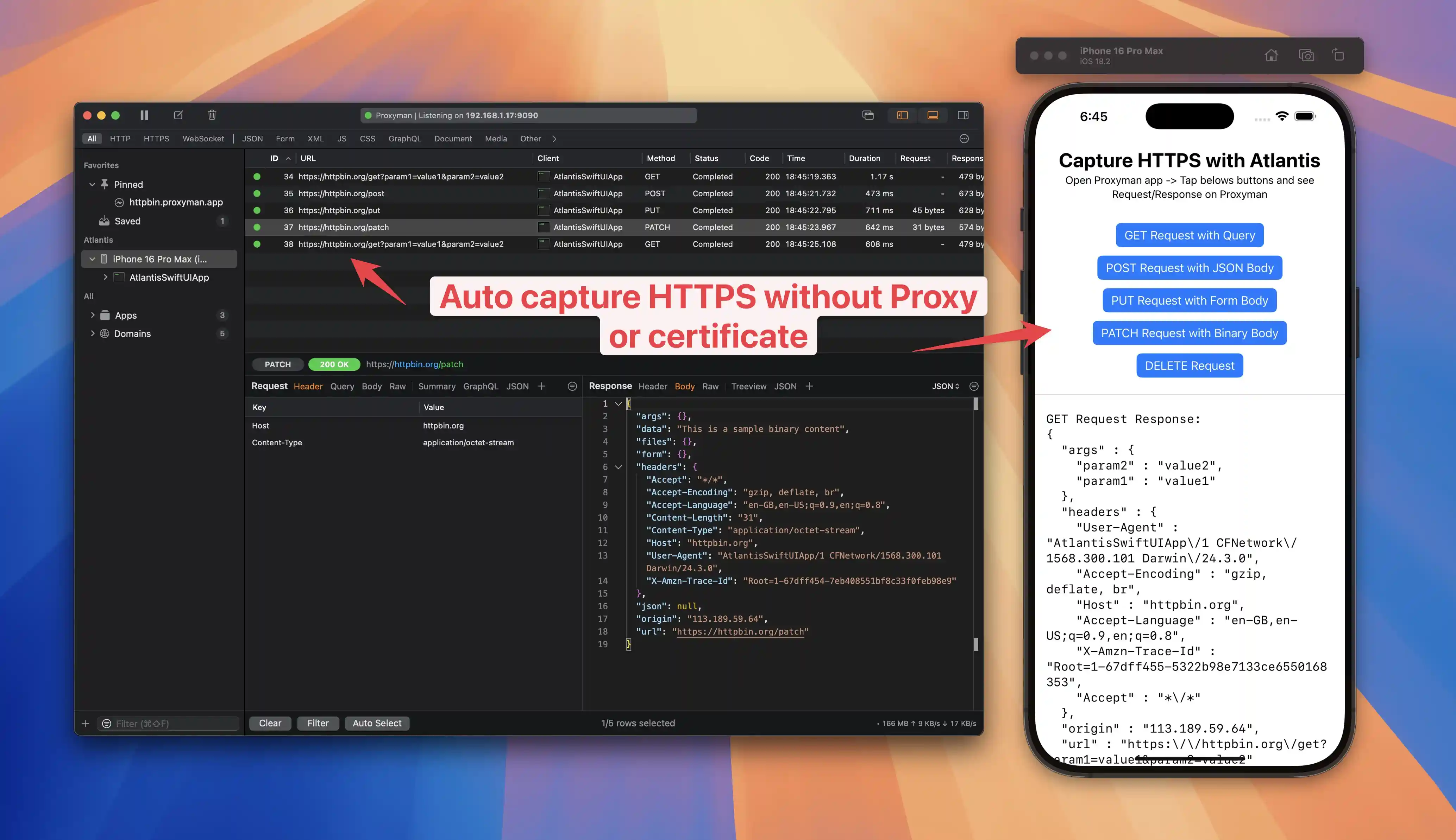 Atlantis: Capture HTTP/HTTPS traffic from iOS app without Proxy and Certificate with Proxyman