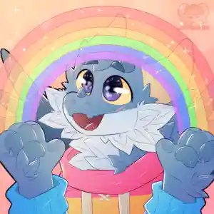 GIF of a blue dragon standing in the rain with a green raincoat