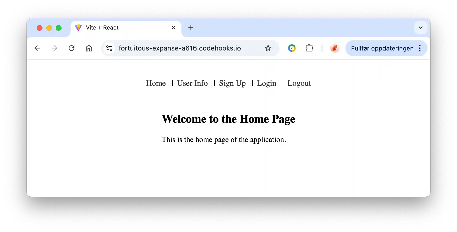screenshot of the deployed react app at codehooks.io