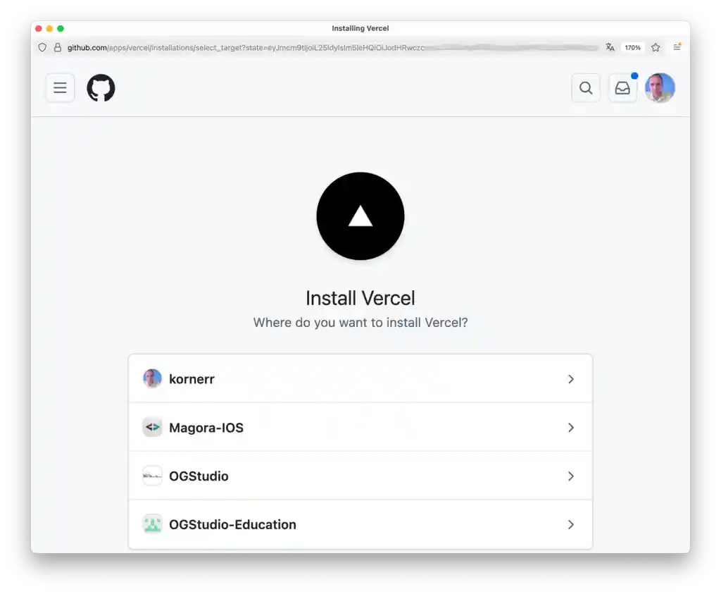 Select GitHub account
