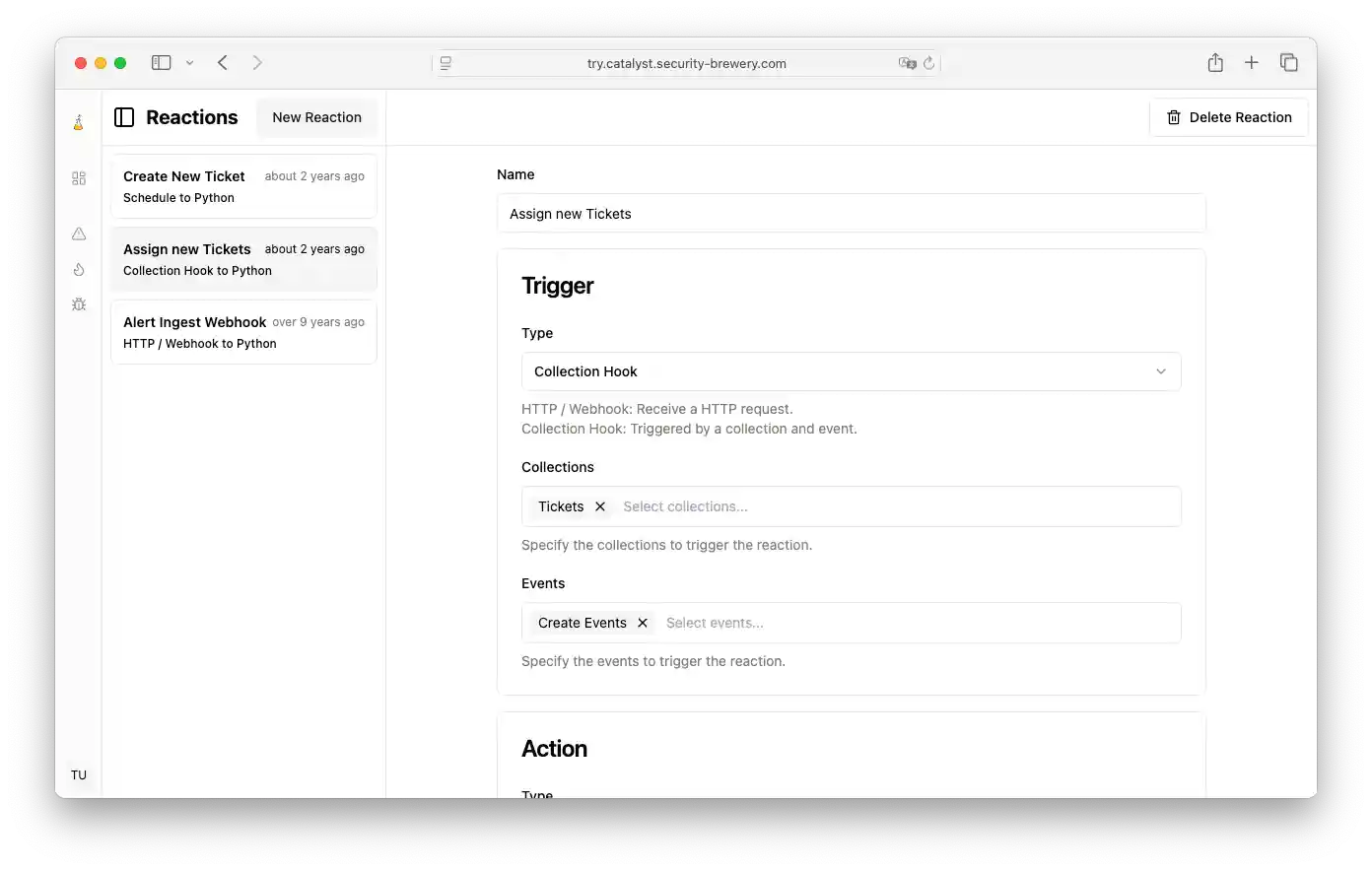 Screenshot of the reactions