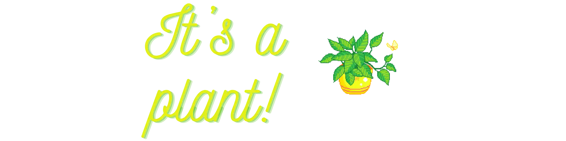 Graphic of the words "It's a plant!" to the left of an image of a potted plant.