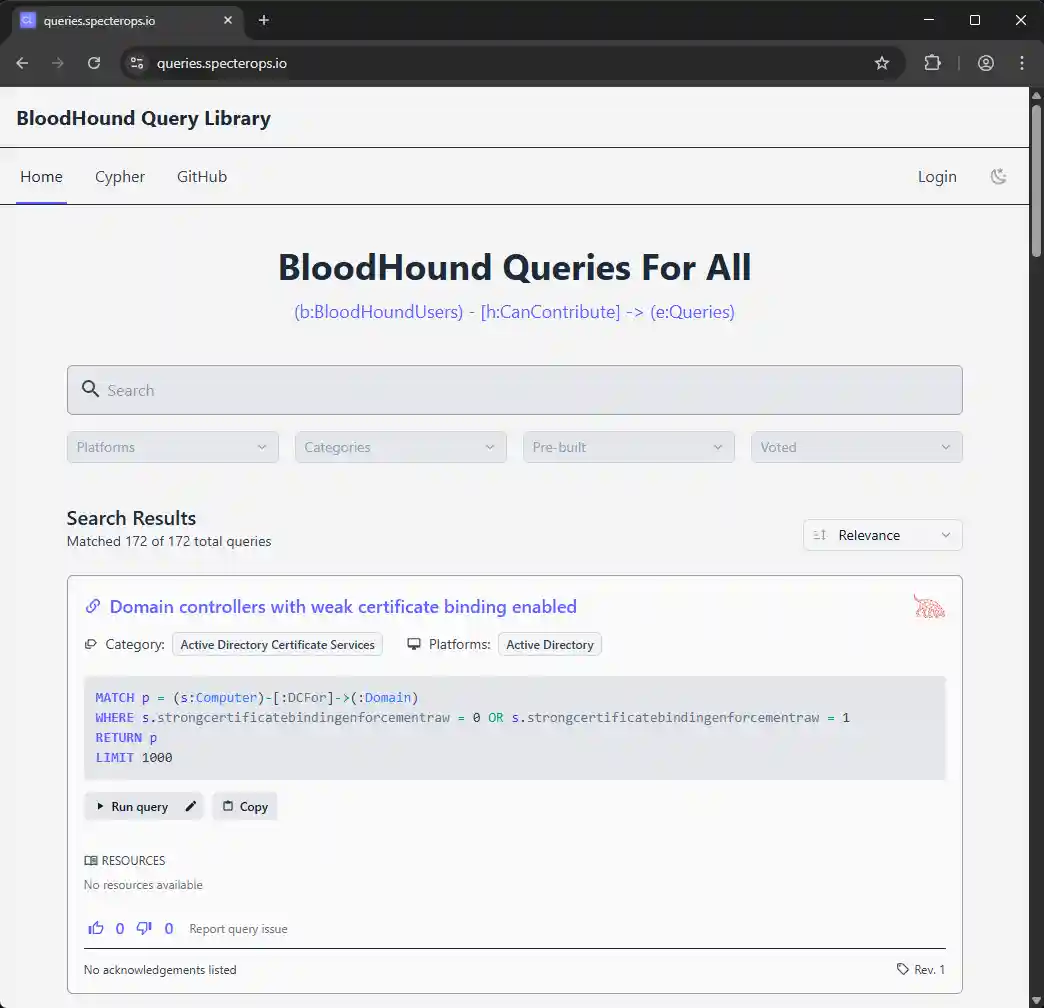BloodHound Query Library frontend screenshot