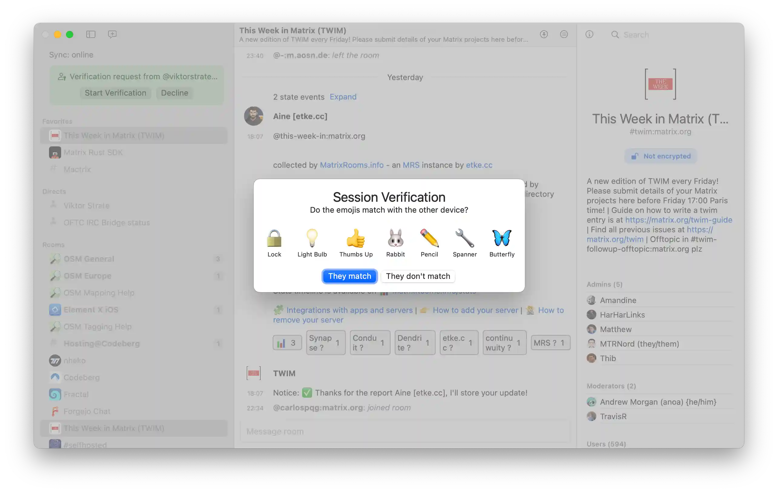 Screenshot of device emoji verification