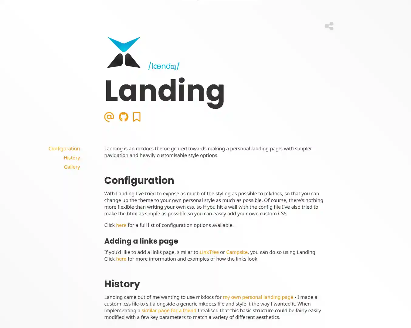 Preview of the mkdocs homepage