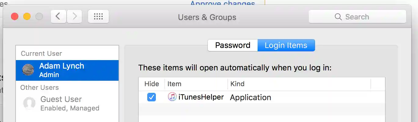 Login Items screenshot