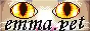 Cat eyes over the word Emma in a serif font
