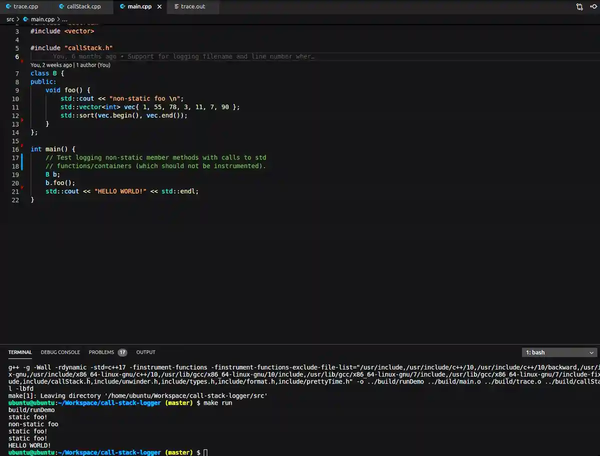 Call Stack logger capture
