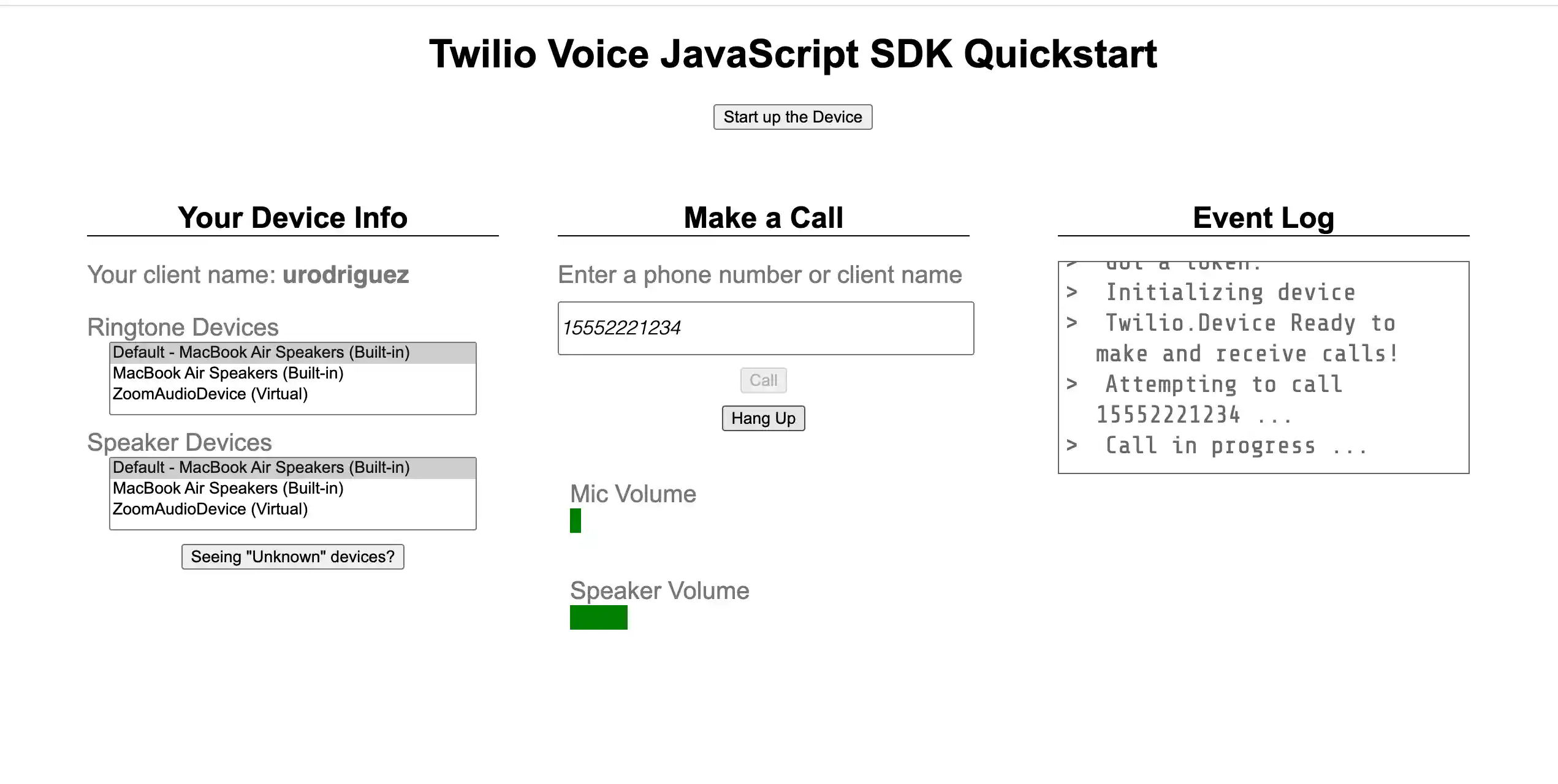 screenshot of application homepage