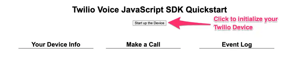 screenshot of application homepage