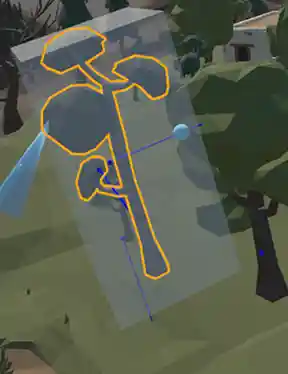 This example shows that the third ray has encountered an object and shows where the non-snapped object would be