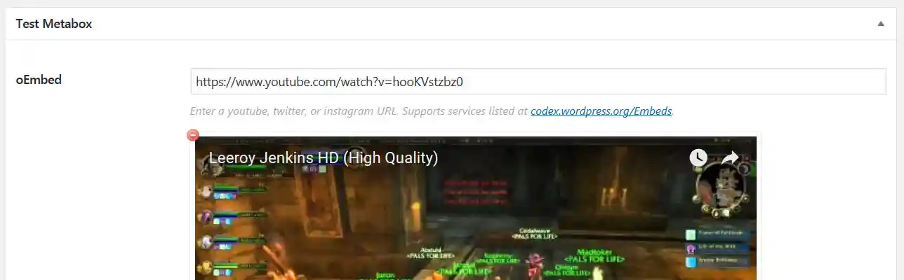 Screenshot of oembed CMB field type