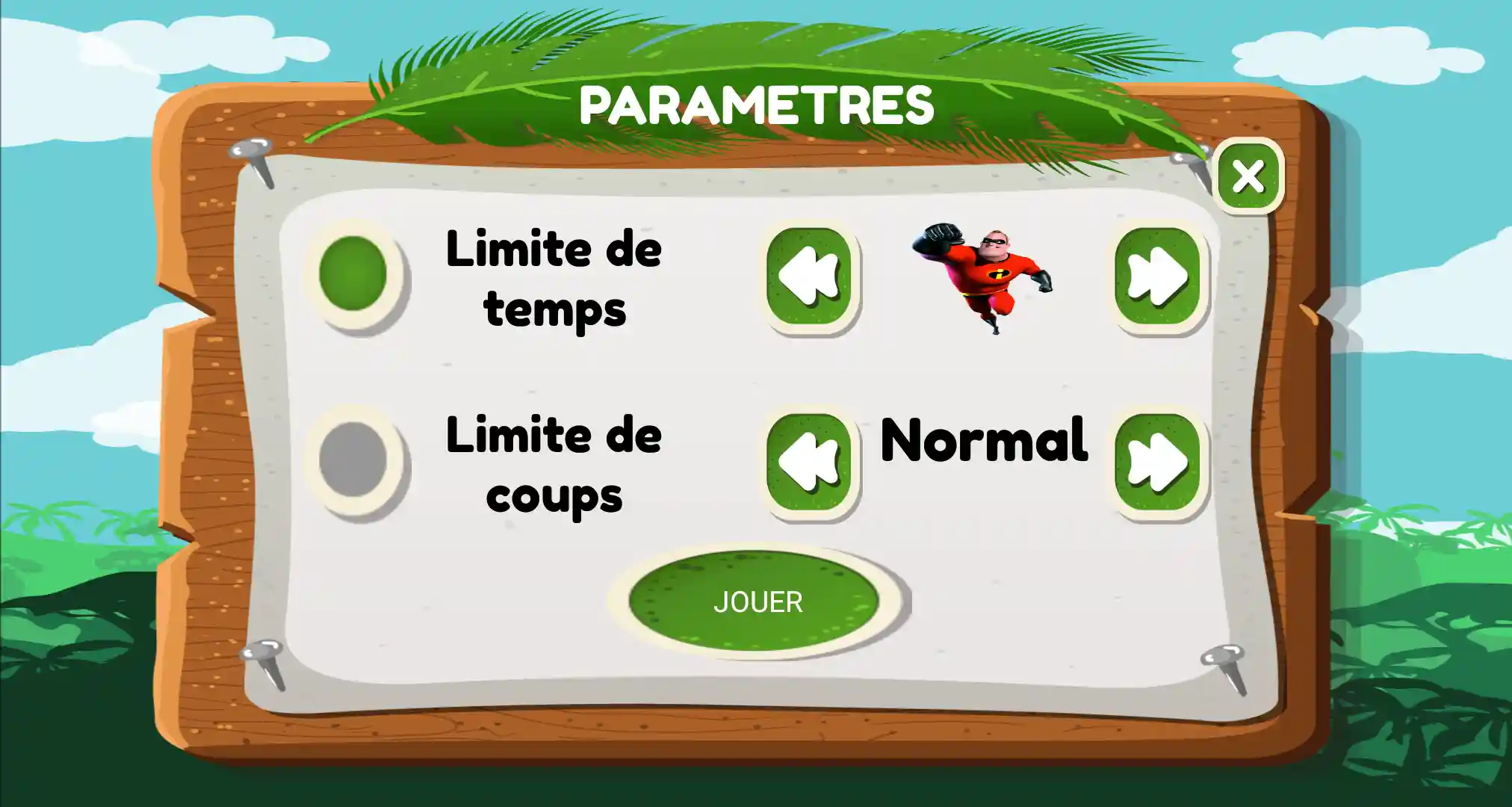 Paramétrage de la partie