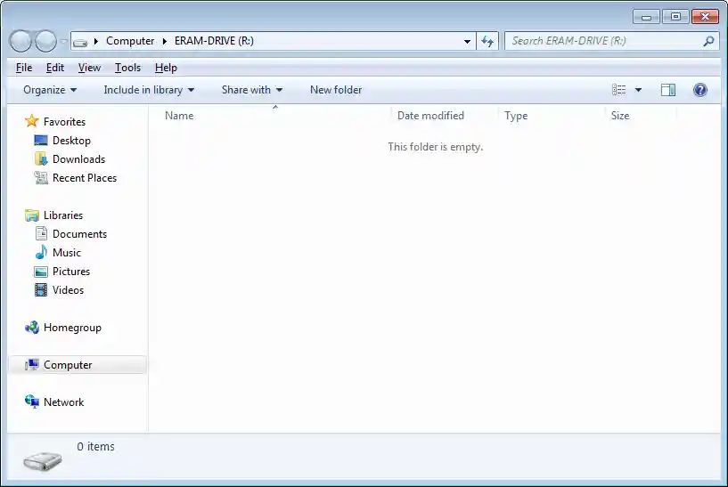 ERAM's RAM Disk Contents in a Windows 7 64-bit Virtual Machine