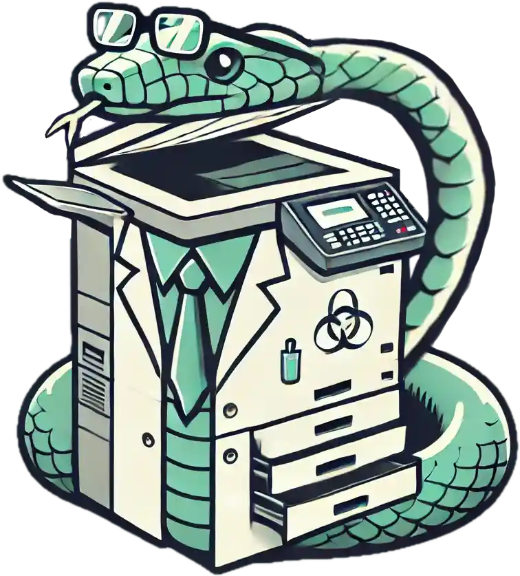 Python Template logo, created using ChatGPT 4o on 10 September 2024 using prompt "generate a logo of a copier that looks like a snake-scientist"
