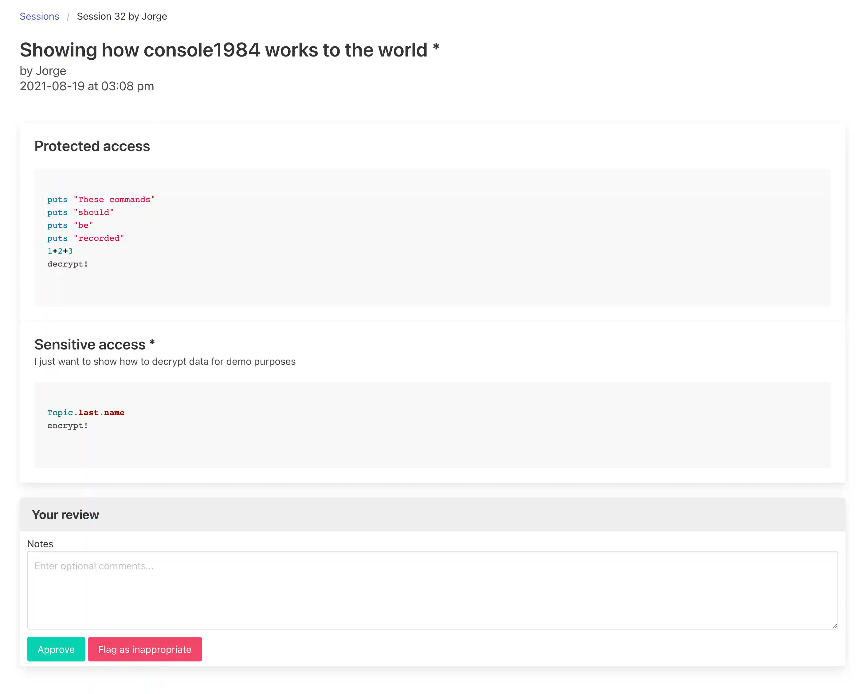 Audit session screen