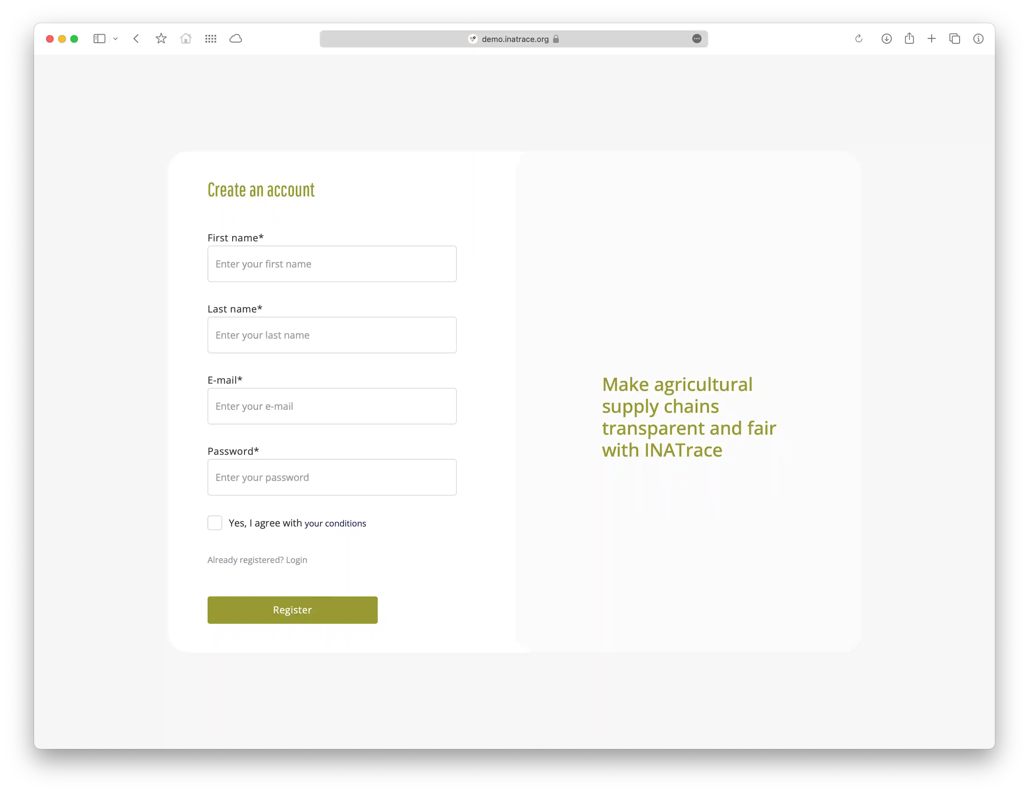 INAtrace registration