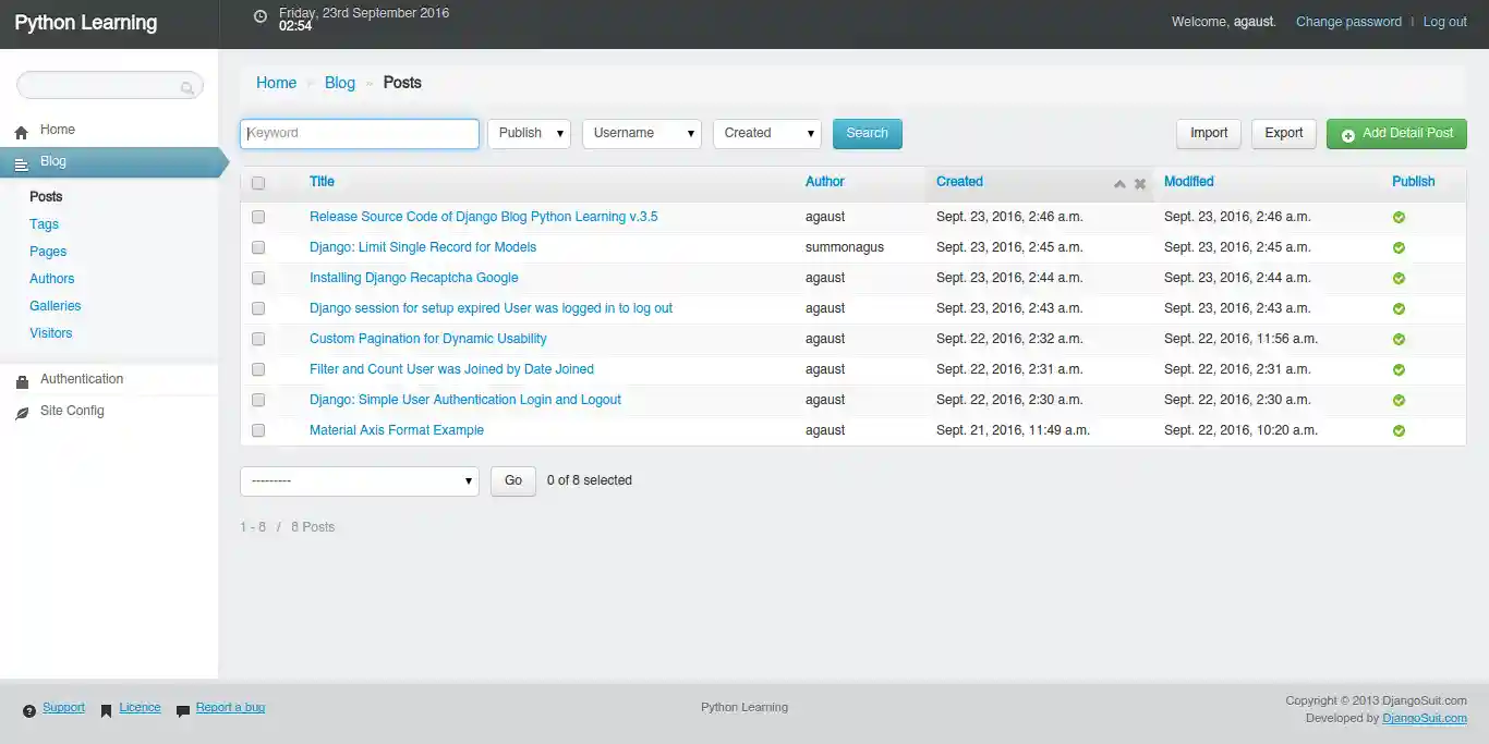 All Posts on the Admin Dashboard & Included Django Import Export