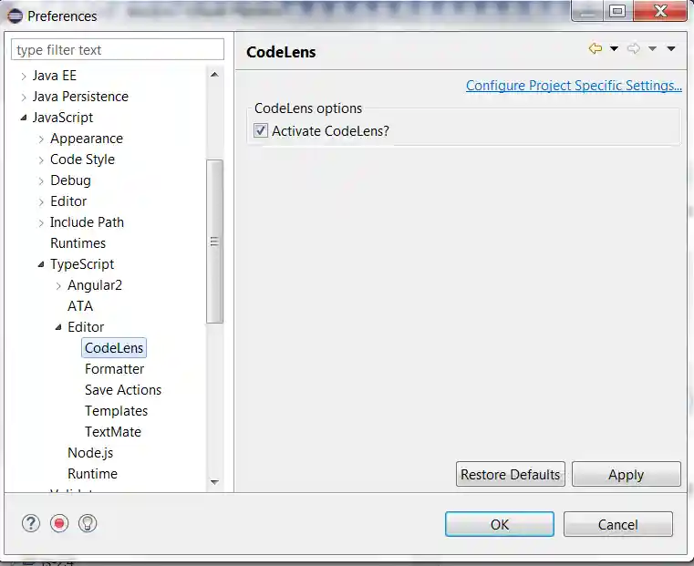 CodeLens Preferences Page
