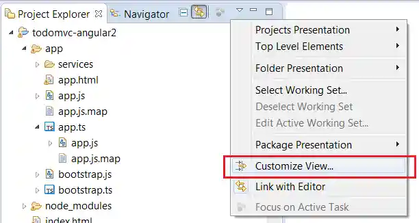 Compiled Files Custom View Menu
