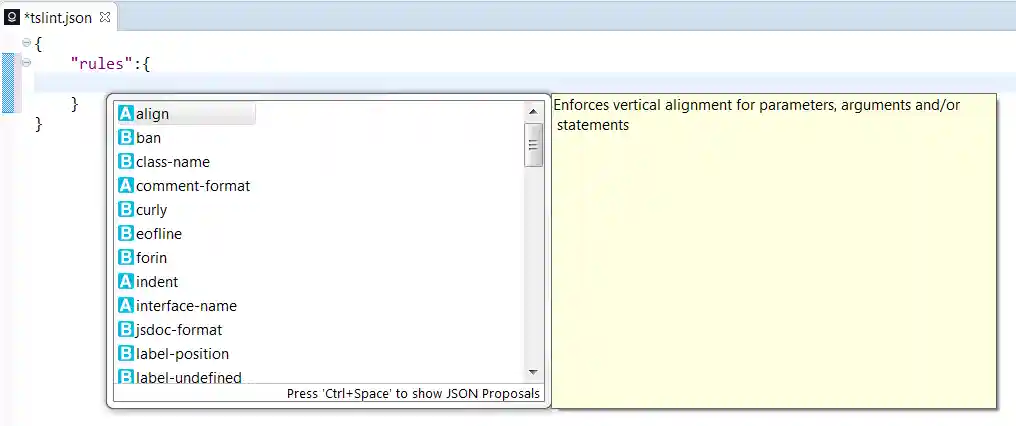 TSLint Editor Completion