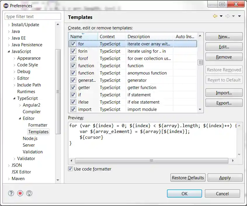 Template Preference Page