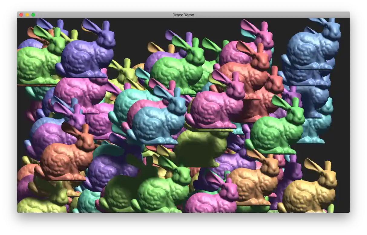 Screenshot of loaded bunny meshes