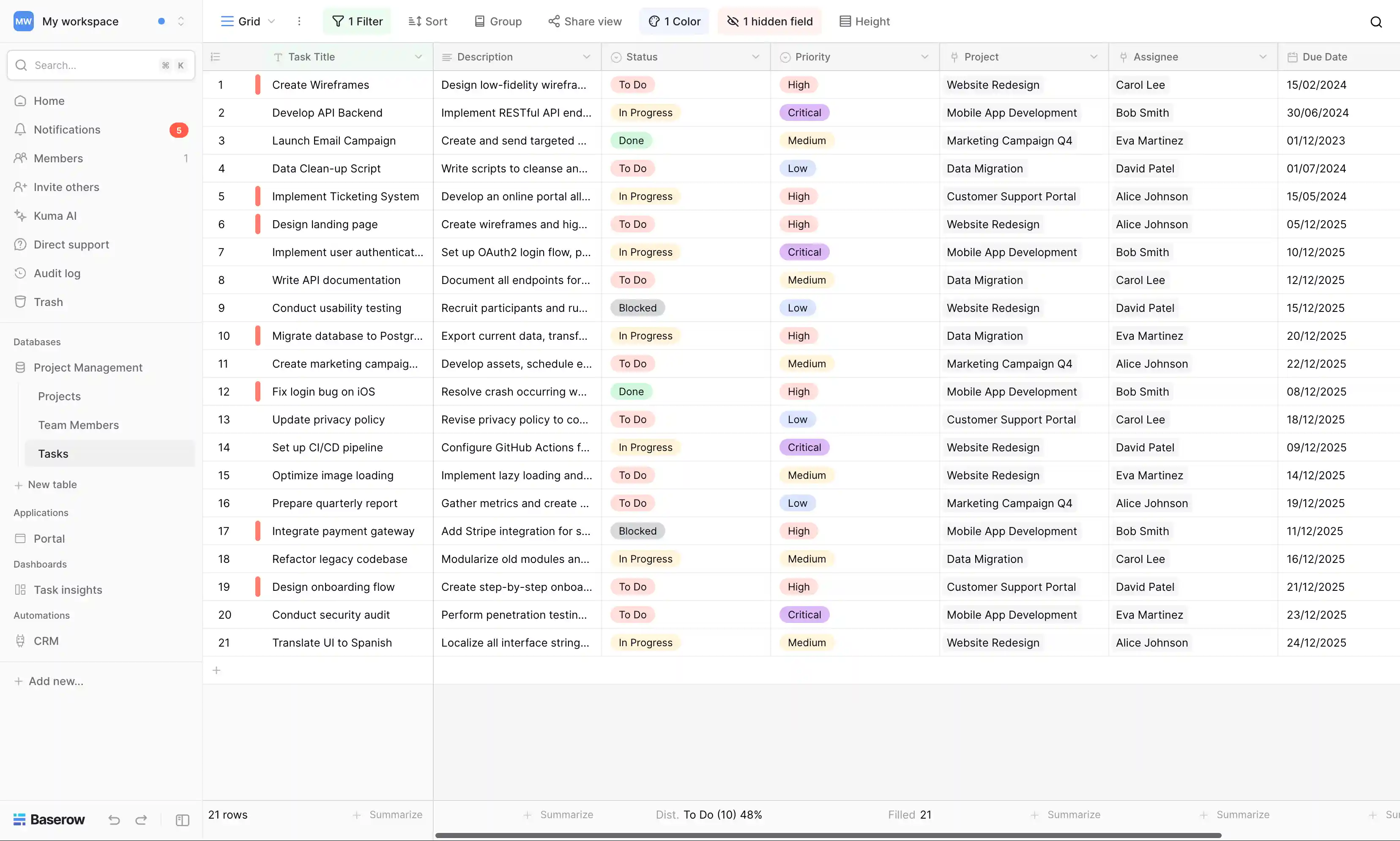 Baserow database screenshot