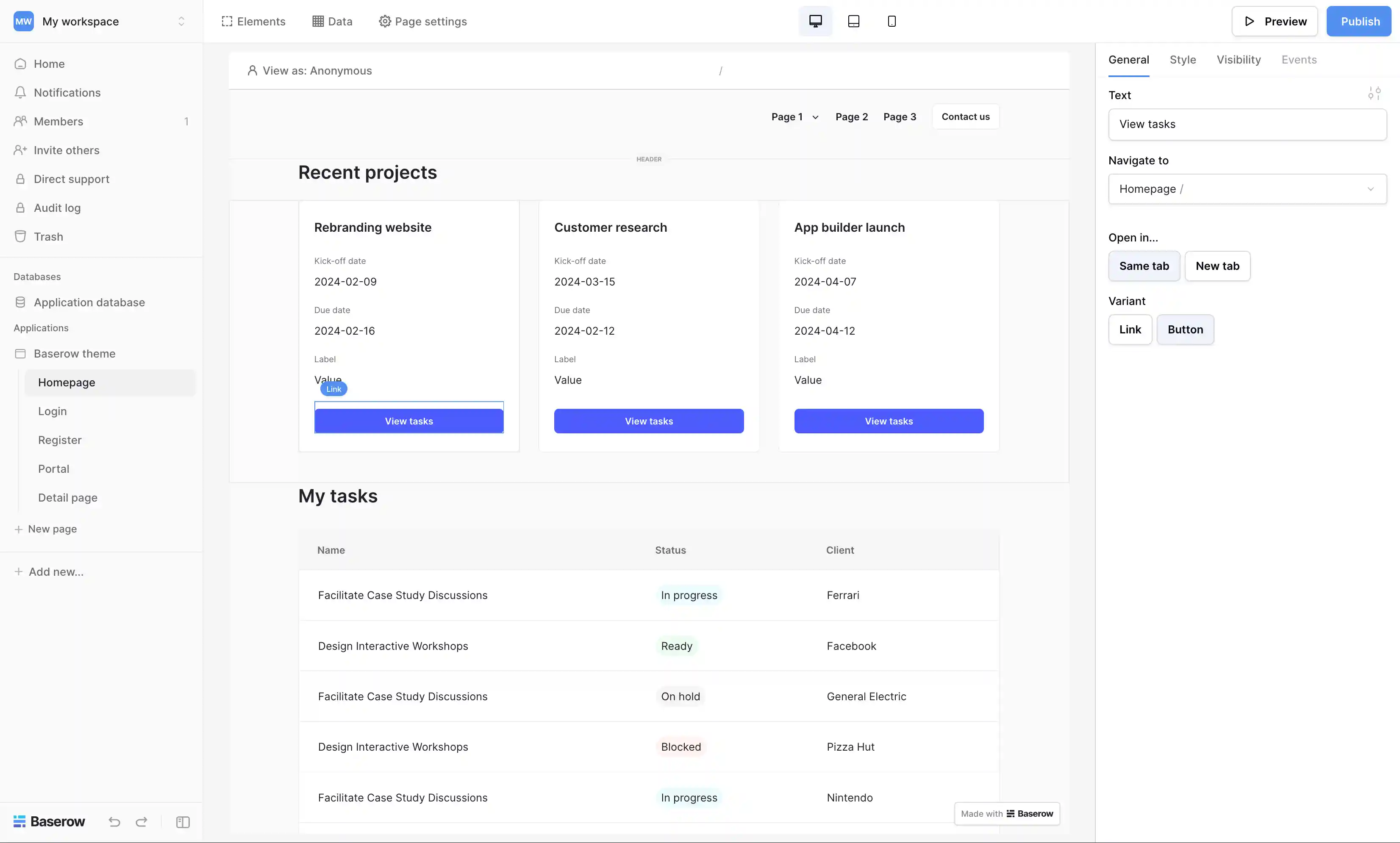 Baserow application builder