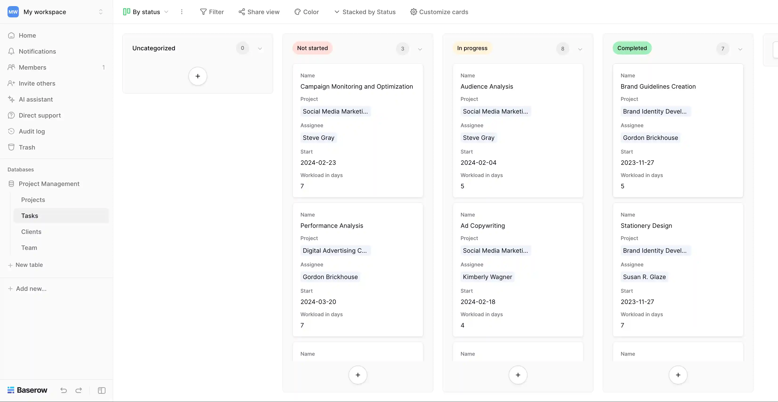 Baserow kanban screenshot
