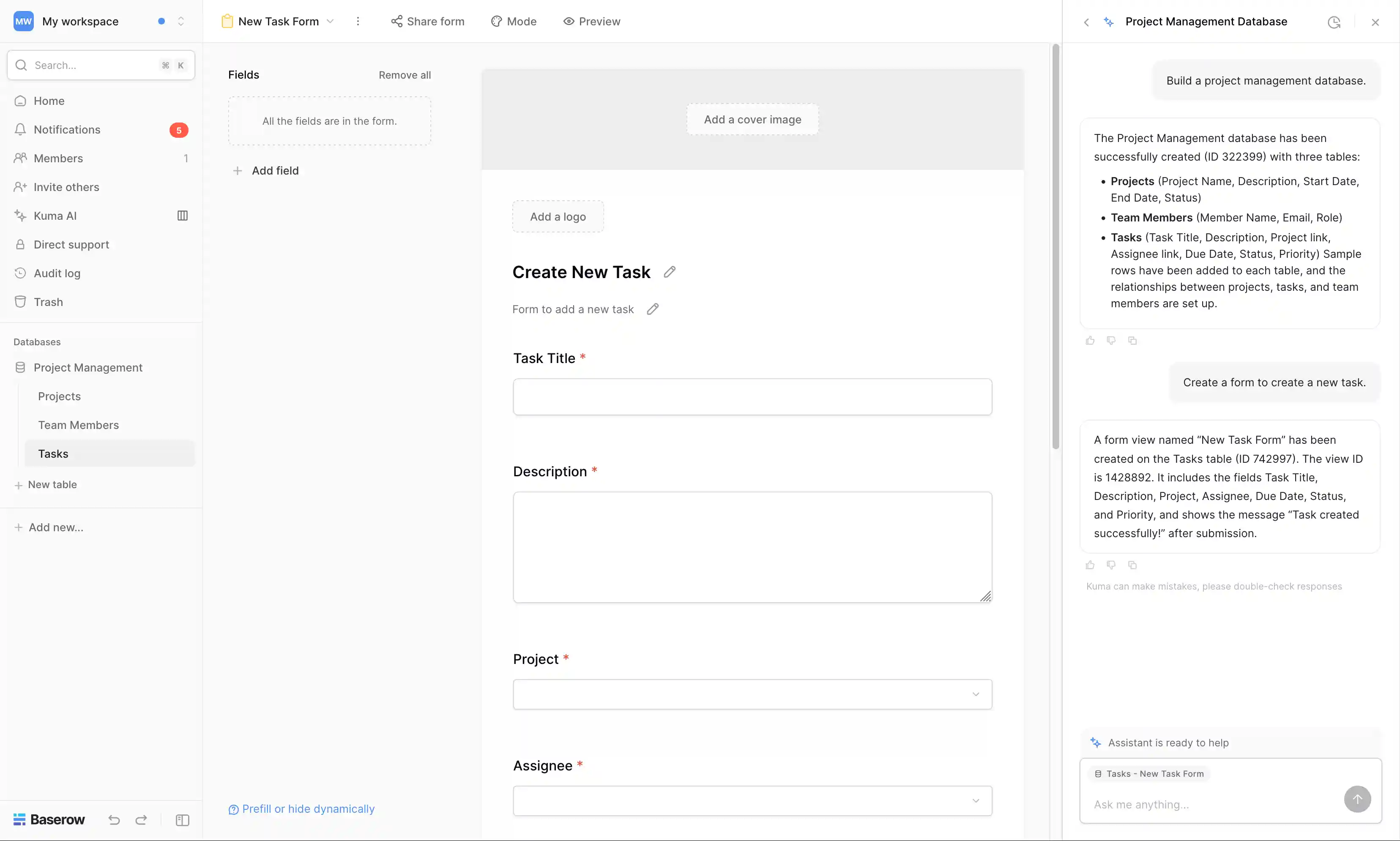 Baserow form screenshot