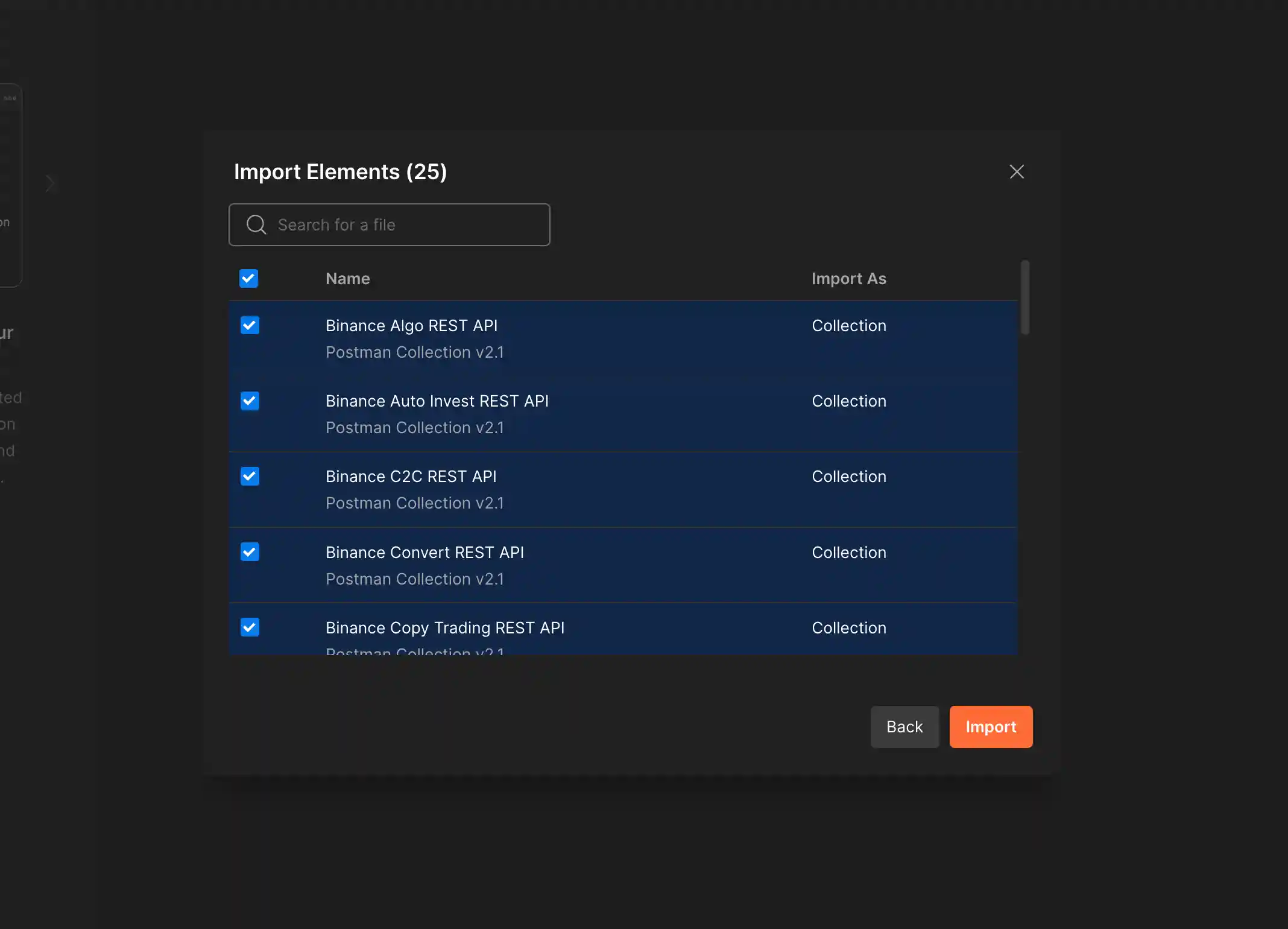 Screenshot of of Postman for Mac, showing the Import screen after selecting the folder.