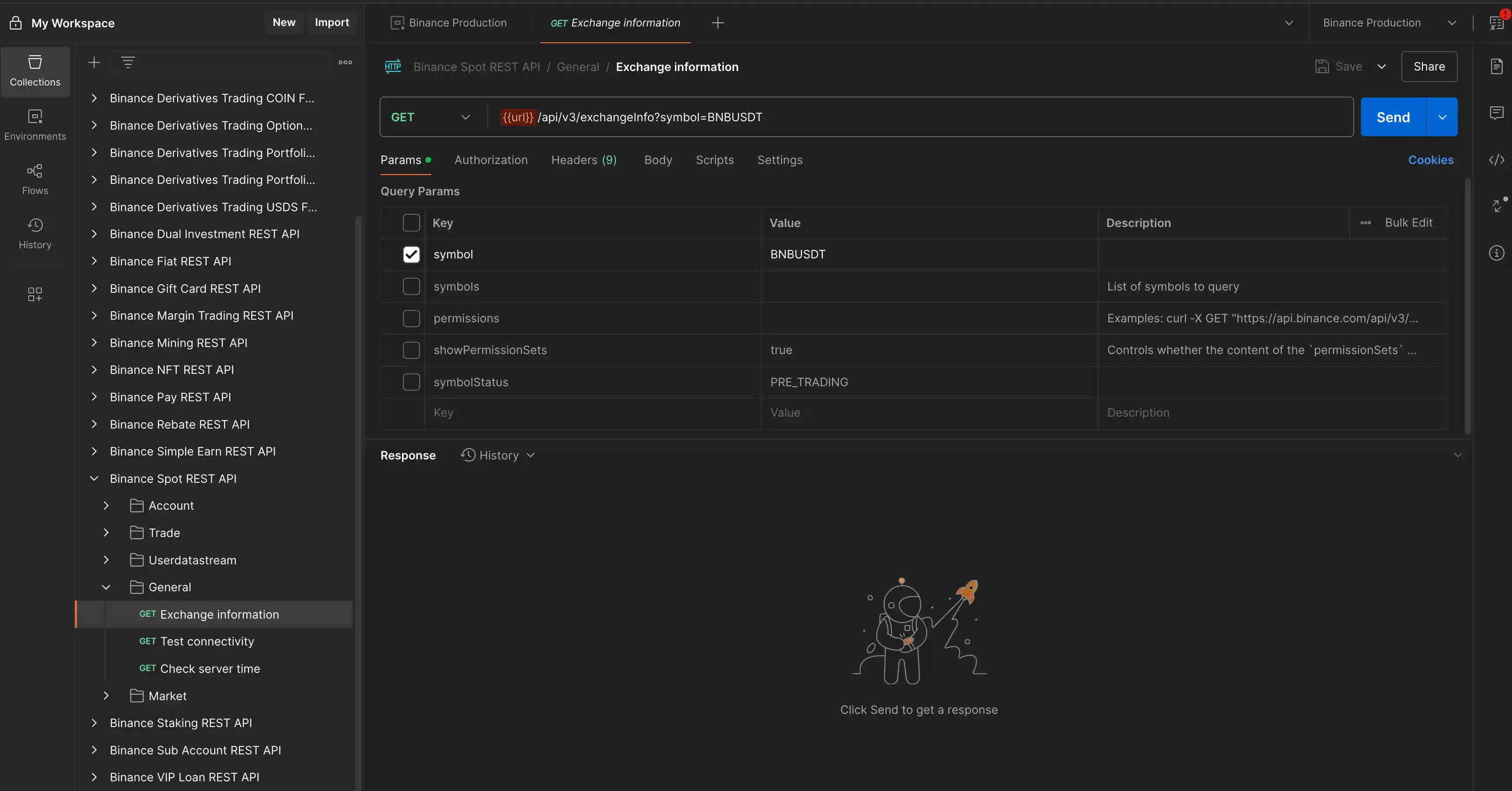 Screenshot of Postman for Mac, showing how imported environments can be selected from a dropdown .