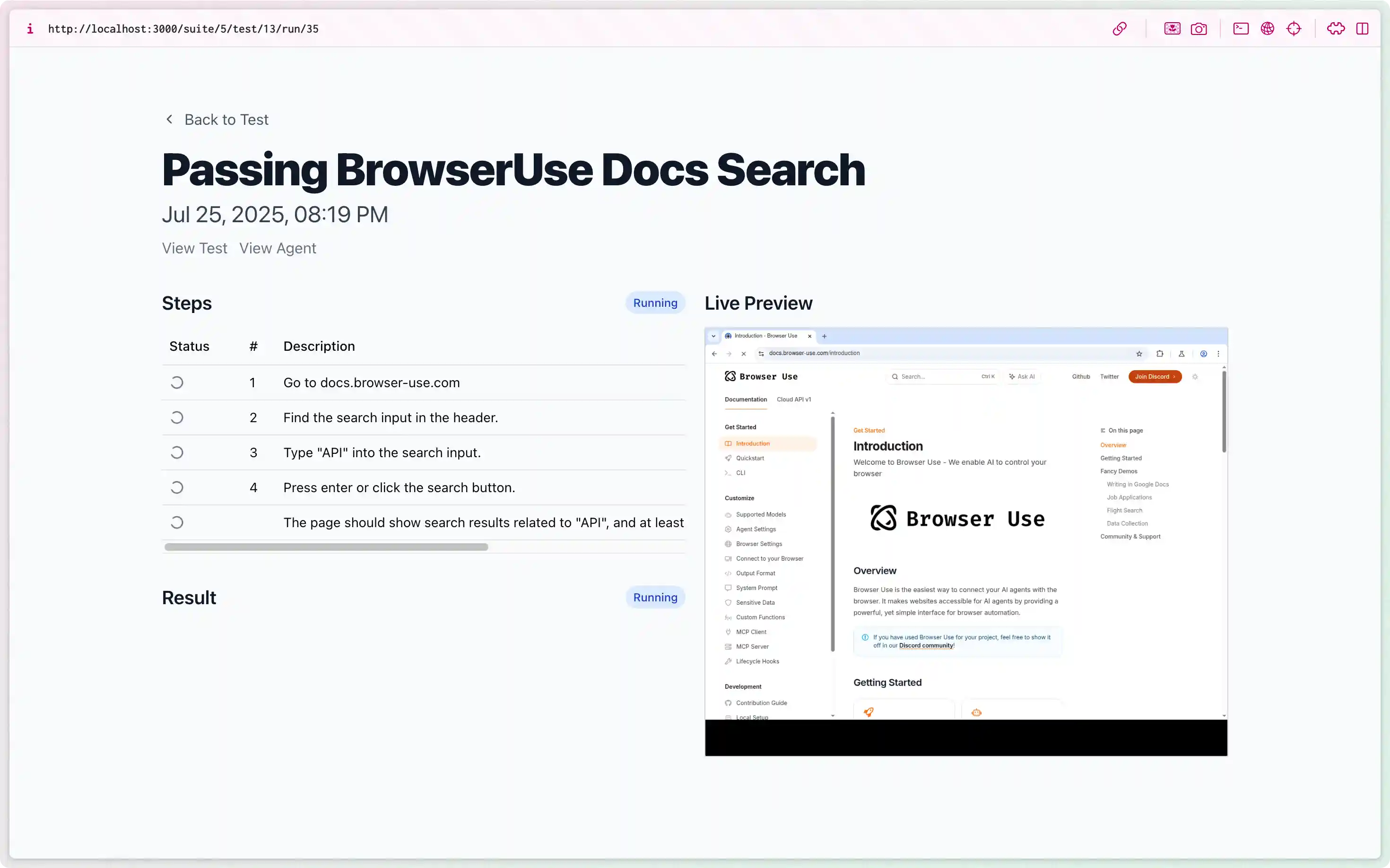 Test Run in Progress