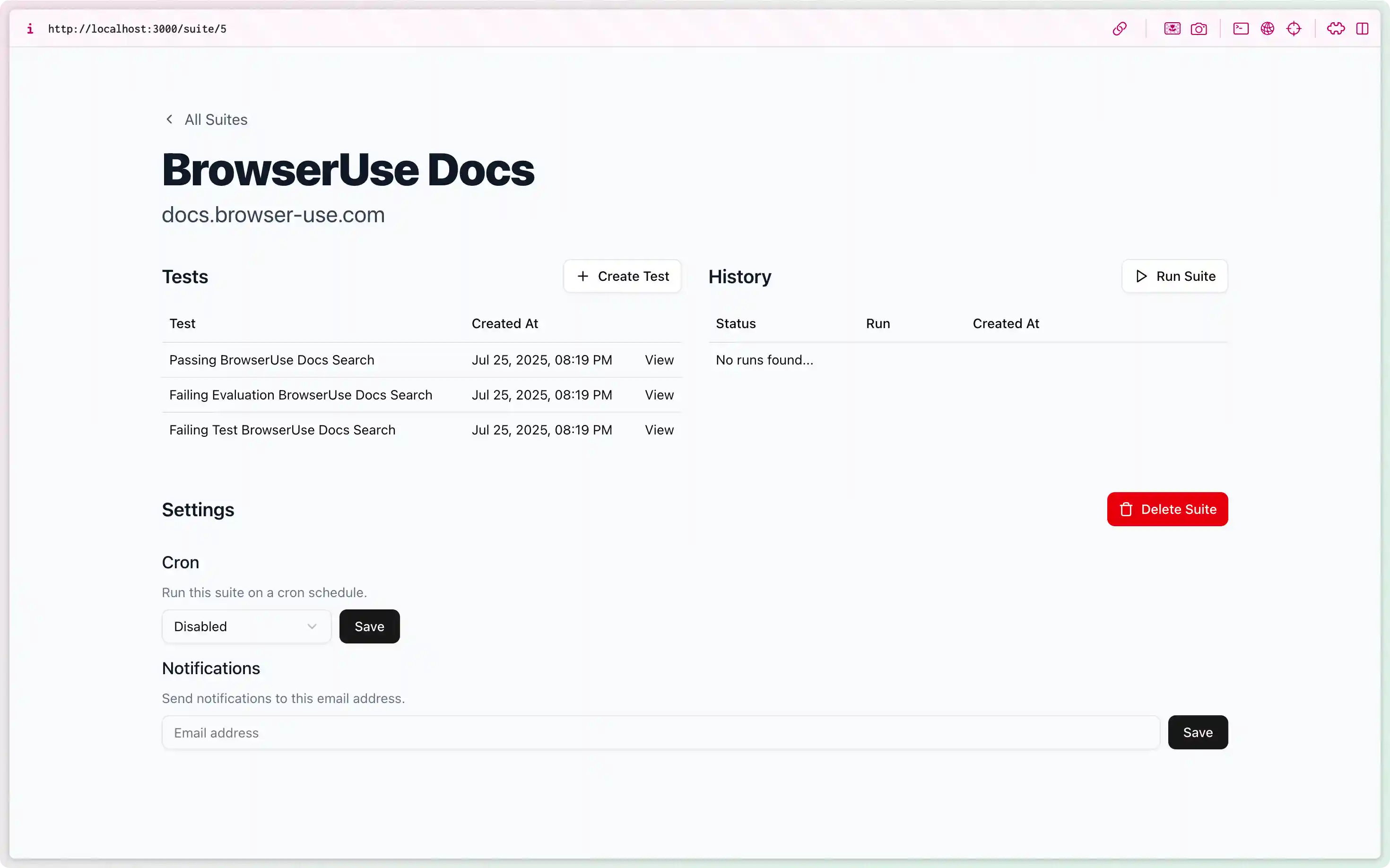 Test Suite Interface