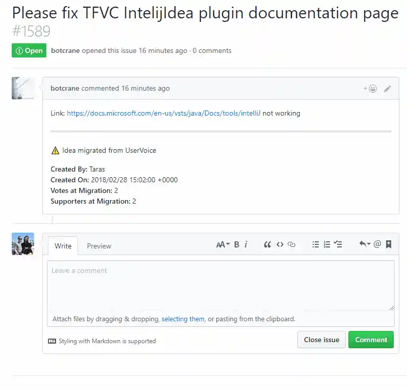 GitHub reactions inside an issue