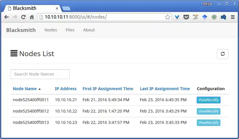 Screenshot of Nodes List page - Blacksmith