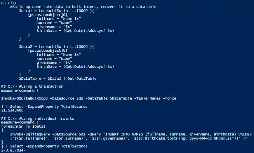 Insert large quantities of data quickly