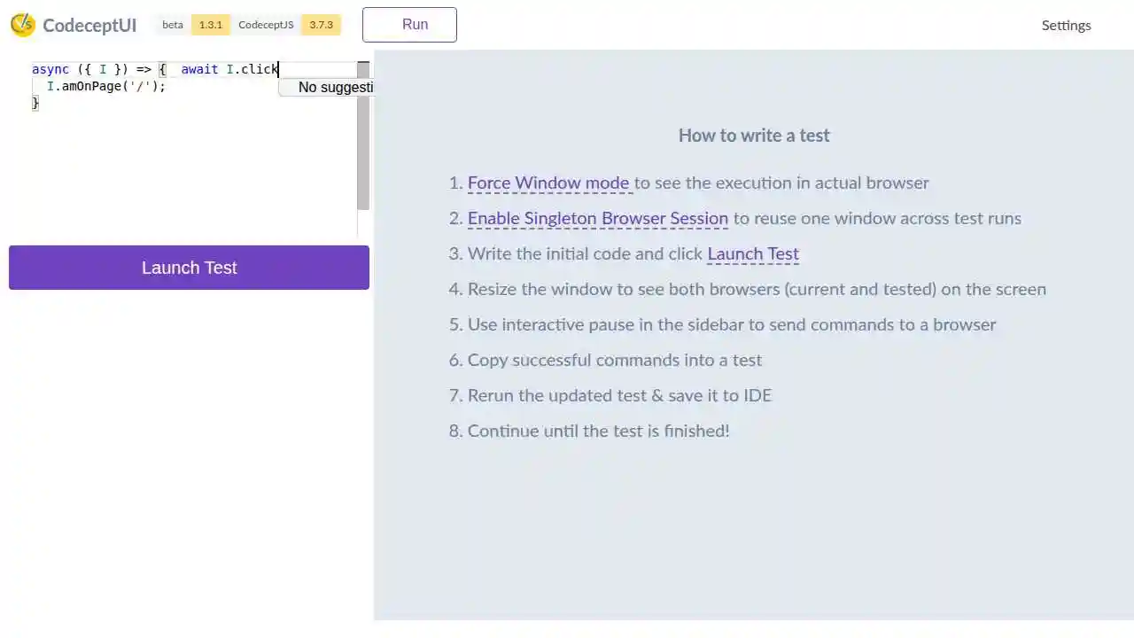 CodeceptUI Monaco Autocomplete