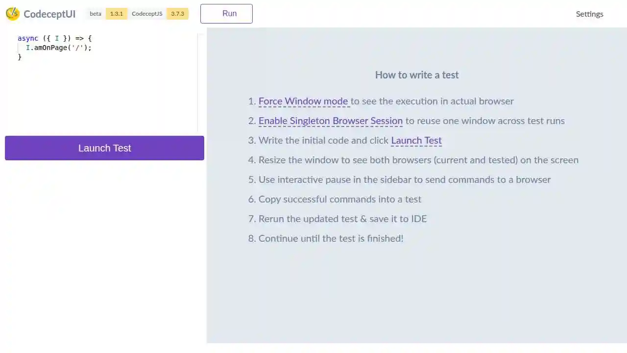 CodeceptUI Monaco Editor