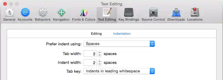 Xcode indent settings