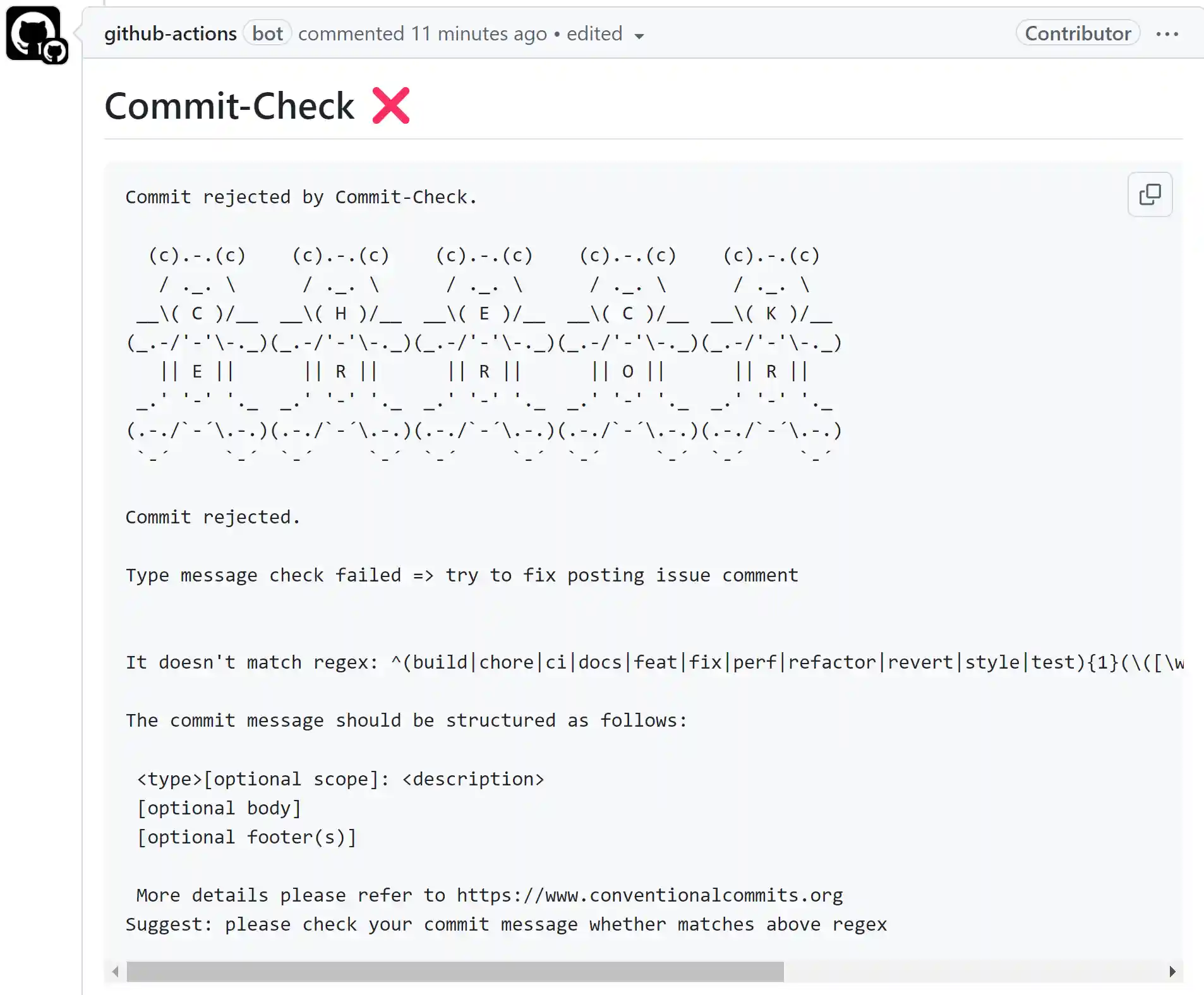 Failure pull request comment