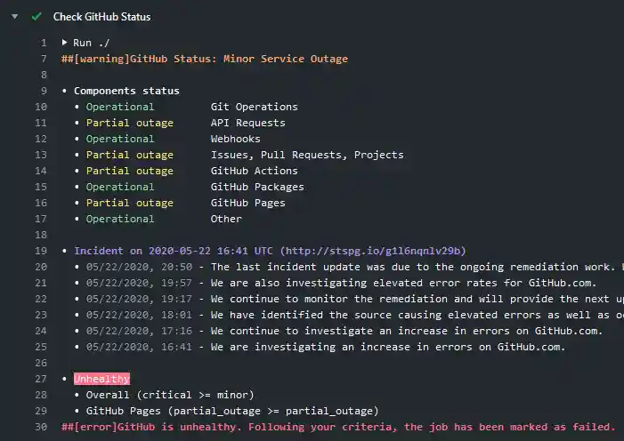 GitHub Status - Failed