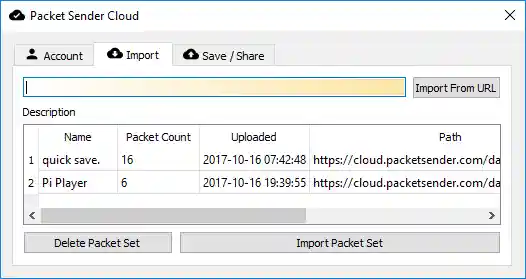 Packet Sender Cloud Import