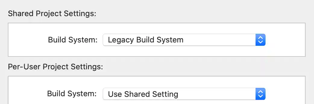 Xcode Build System Change