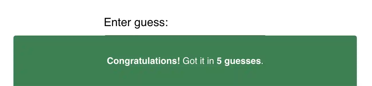 Screenshot of a won game, showing a green success banner