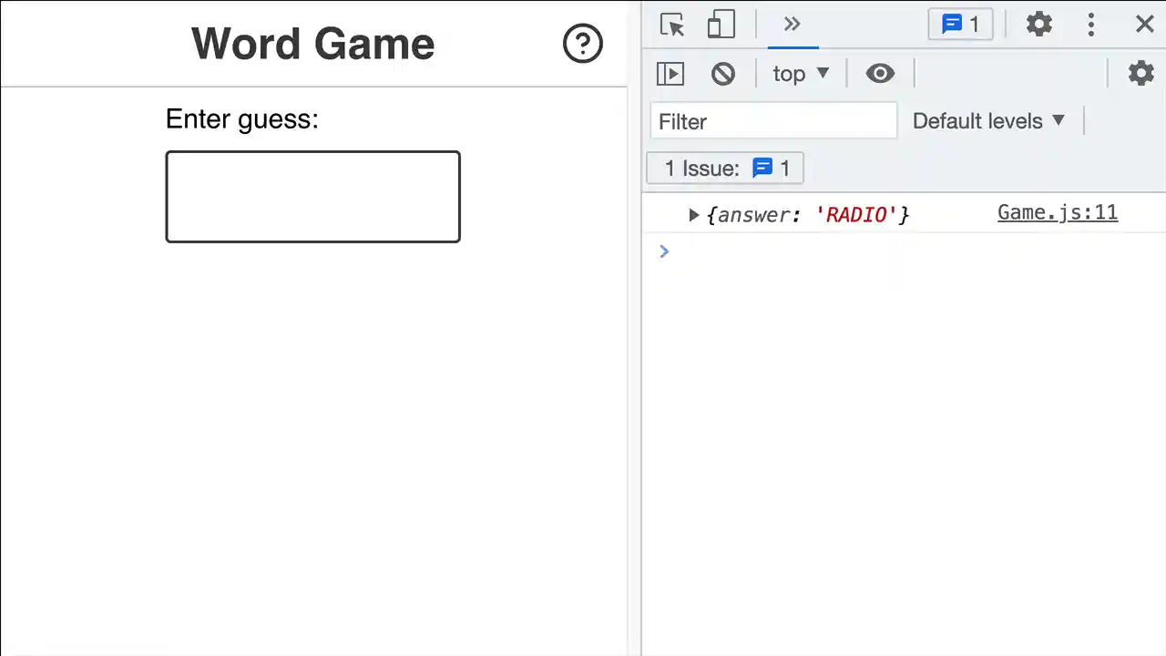 Screen recording showing the guess being entered. It gets logged to the console, and erased from the input